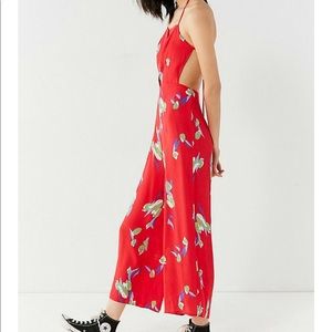 Kimchi Red Floral Backless Apron Jumpsuit
